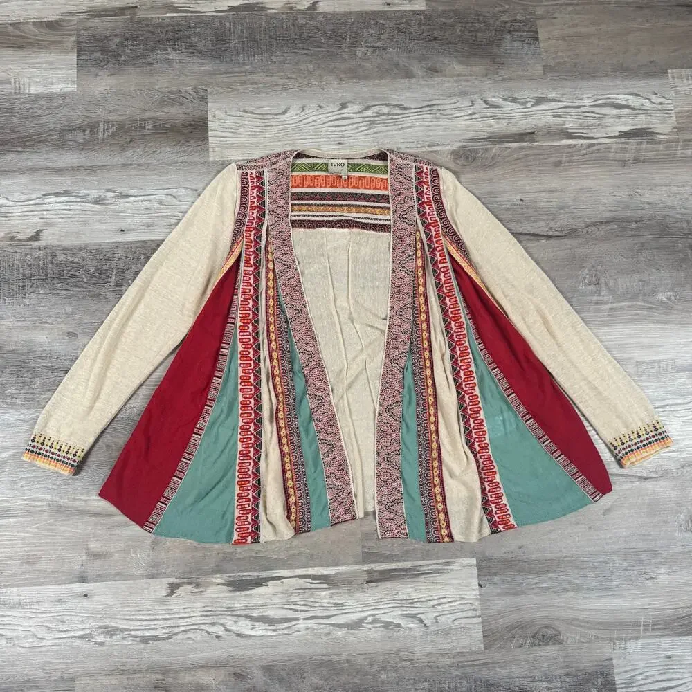 IVKO Linen Open Front Cardigan Folk Wearable Art Knit 38 Boho Lagenlook Designer